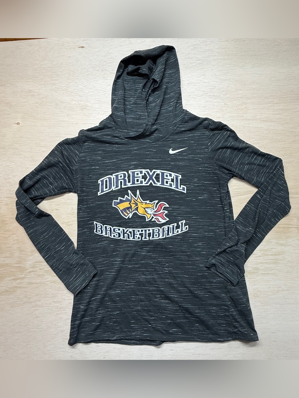 Nike Dri-Fit Drexel Basketball Lightweight Hooded Long Sleeve Shirt - Size M - Picture 2 of 6